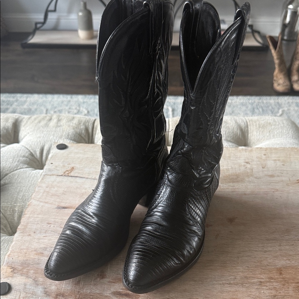 Tony Lama Lizard Black Leather Cowboy Boots Women’s 6 - Picture 5 of 6